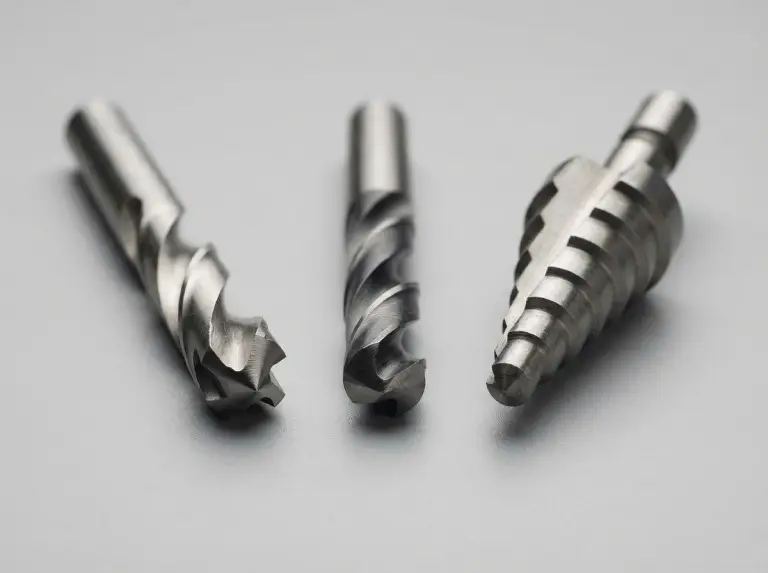 Spur-point, HSS twist, and step drill bits compared side by side