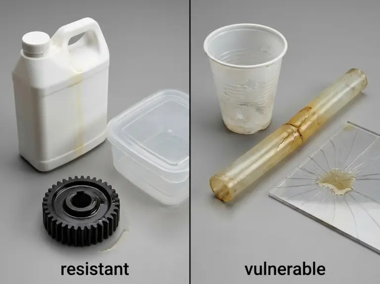 Oil-resistant vs oil-damaged plastics side by side