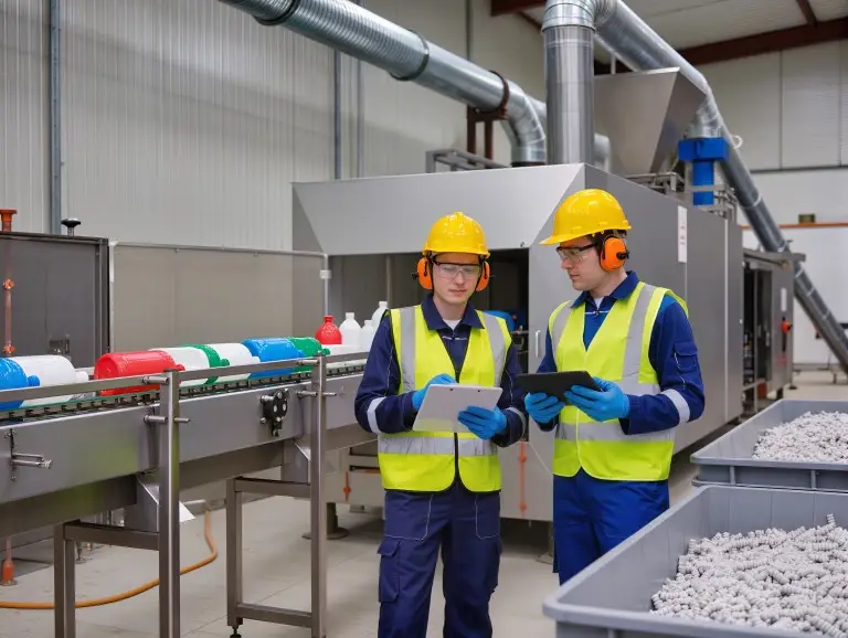 خط تكسير البلاستيك في منشأة لإعادة التدوير